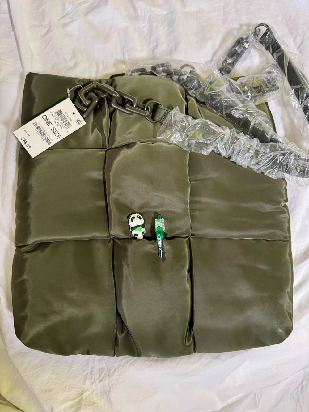 Nylon Quilted Olive Green Women's Shoulder Bag